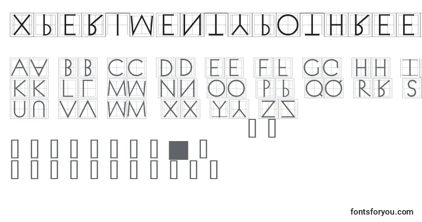 Czcionka Xperimentypothreesquare – alfabet, cyfry, specjalne znaki
