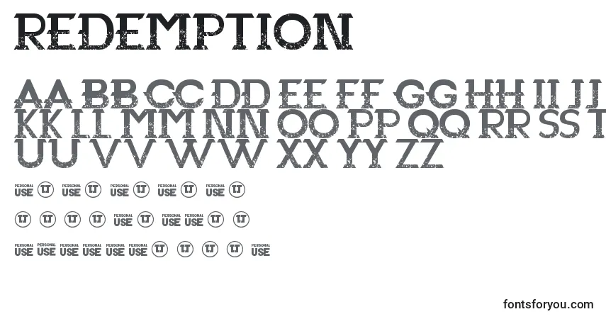 A fonte Redemption – alfabeto, números, caracteres especiais