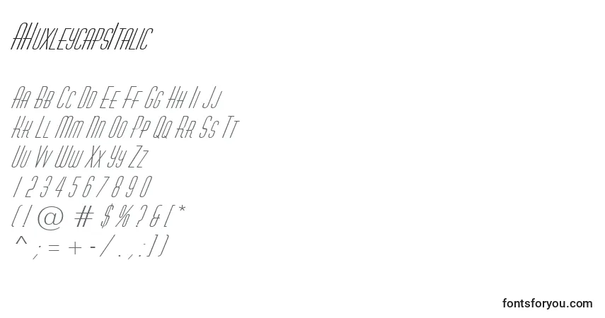 Schriftart AHuxleycapsItalic – Alphabet, Zahlen, spezielle Symbole