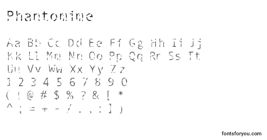 A fonte Phantomime – alfabeto, números, caracteres especiais