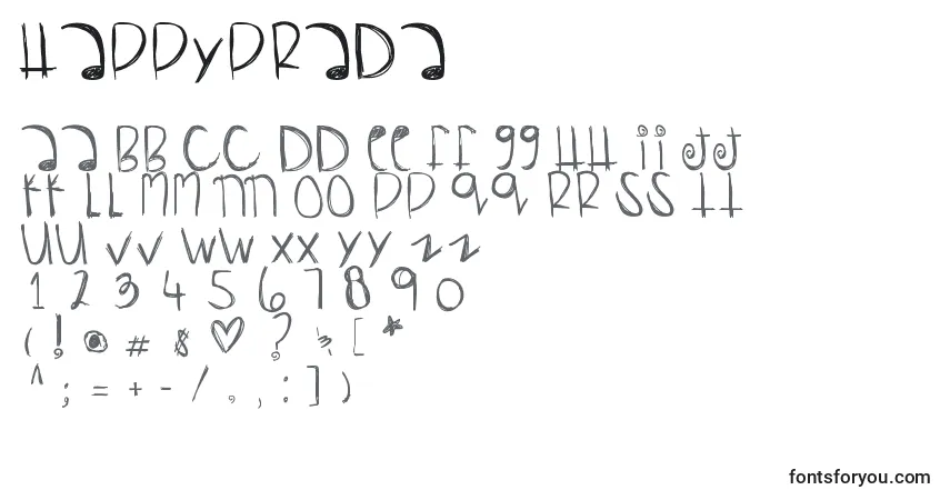 Schriftart Happyprada – Alphabet, Zahlen, spezielle Symbole