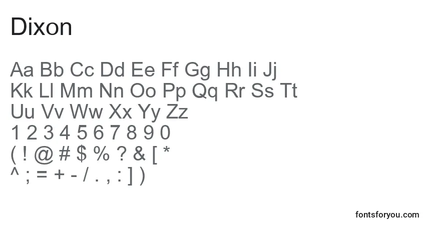 Czcionka Dixon – alfabet, cyfry, specjalne znaki