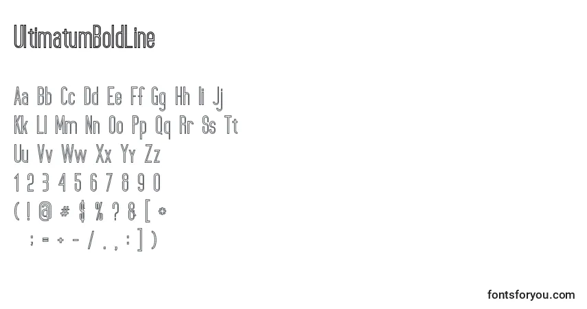 Czcionka UltimatumBoldLine – alfabet, cyfry, specjalne znaki