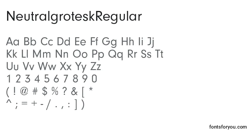 Schriftart NeutralgroteskRegular – Alphabet, Zahlen, spezielle Symbole