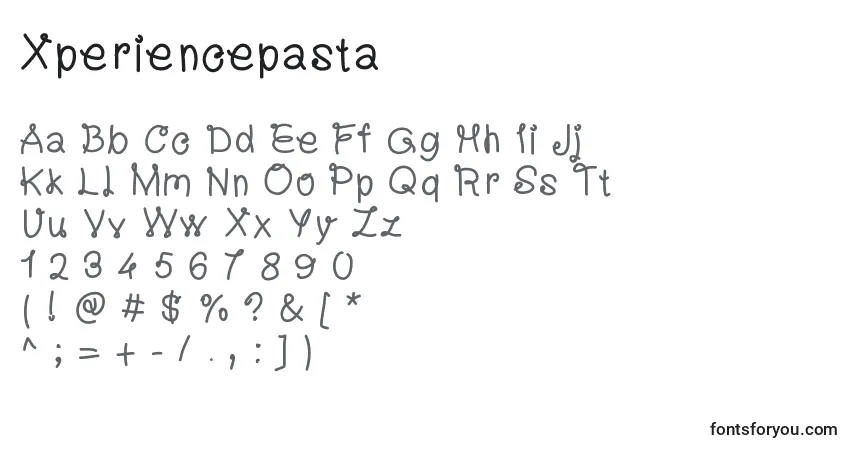 Czcionka Xperiencepasta – alfabet, cyfry, specjalne znaki