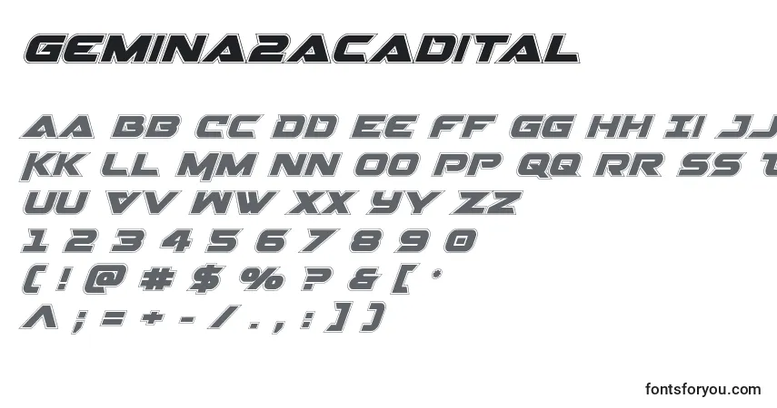 Schriftart Gemina2acadital – Alphabet, Zahlen, spezielle Symbole
