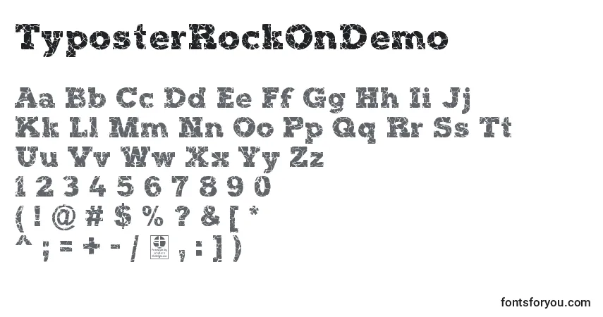 Czcionka TyposterRockOnDemo – alfabet, cyfry, specjalne znaki