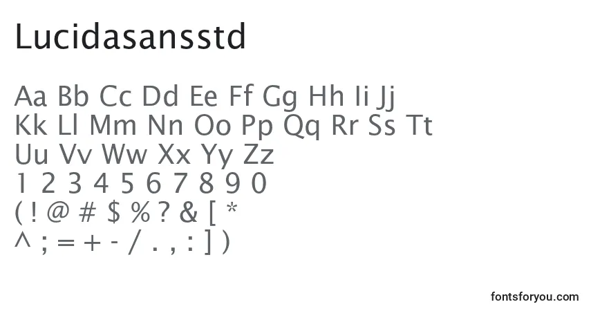 A fonte Lucidasansstd – alfabeto, números, caracteres especiais
