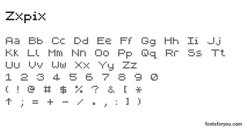 Zxpix-fontti – aakkoset, numerot, erikoismerkit