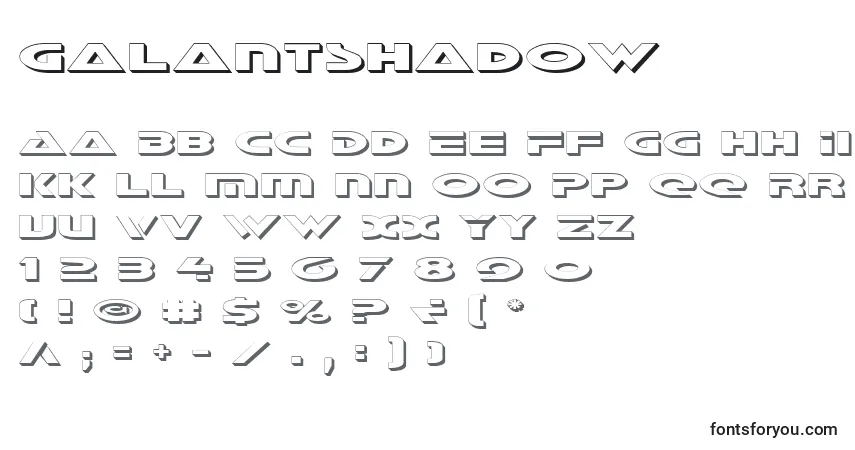 Czcionka GalantShadow – alfabet, cyfry, specjalne znaki
