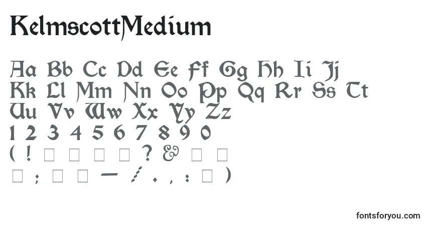 A fonte KelmscottMedium – alfabeto, números, caracteres especiais