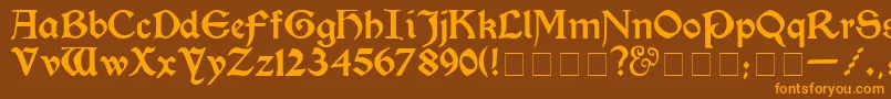 KelmscottMedium-Schriftart – Orangefarbene Schriften auf braunem Hintergrund