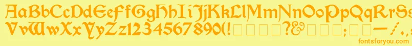 フォントKelmscottMedium – オレンジの文字が黄色の背景にあります。