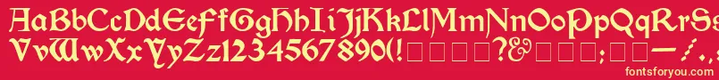 KelmscottMedium-Schriftart – Gelbe Schriften auf rotem Hintergrund