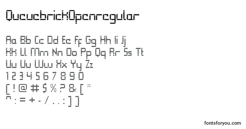Czcionka QueuebrickOpenregular – alfabet, cyfry, specjalne znaki