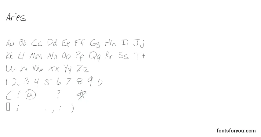 Czcionka Aries – alfabet, cyfry, specjalne znaki