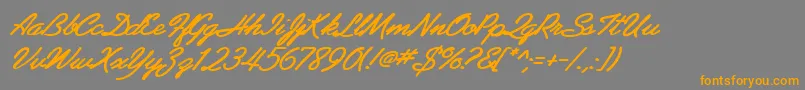 Weitere Informationen zur AbrazoScriptSsiBoldItalic-Schriftart AbrazoScriptSsiBoldItalic-Schriftart – Orangefarbene Schriften auf grauem Hintergrund