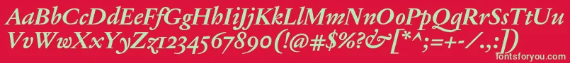 JannonTModerneOtBoldItalic Font – Green Fonts on Red Background