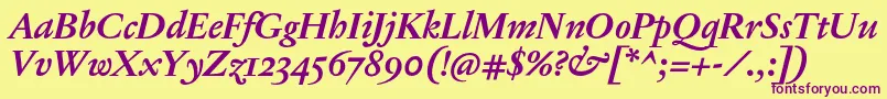 JannonTModerneOtBoldItalic Font – Purple Fonts on Yellow Background