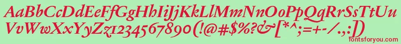 JannonTModerneOtBoldItalic Font – Red Fonts on Green Background