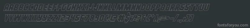 Ironforgeoutital-fontti – harmaat kirjasimet mustalla taustalla