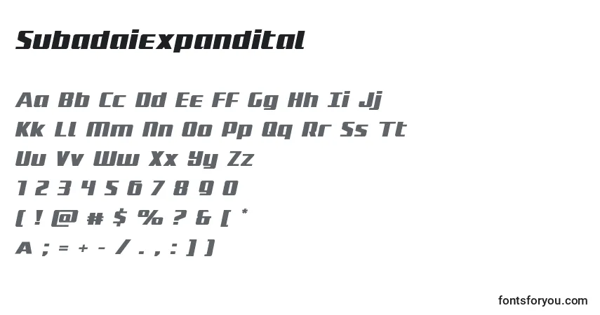 Subadaiexpandital Font – alphabet, numbers, special characters