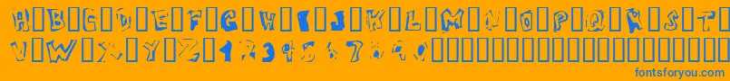 VictimOddtype-Schriftart – Blaue Schriften auf orangefarbenem Hintergrund