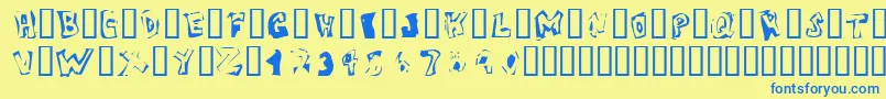 VictimOddtype-Schriftart – Blaue Schriften auf gelbem Hintergrund