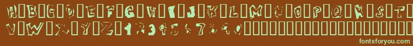 フォントVictimOddtype – 緑色の文字が茶色の背景にあります。