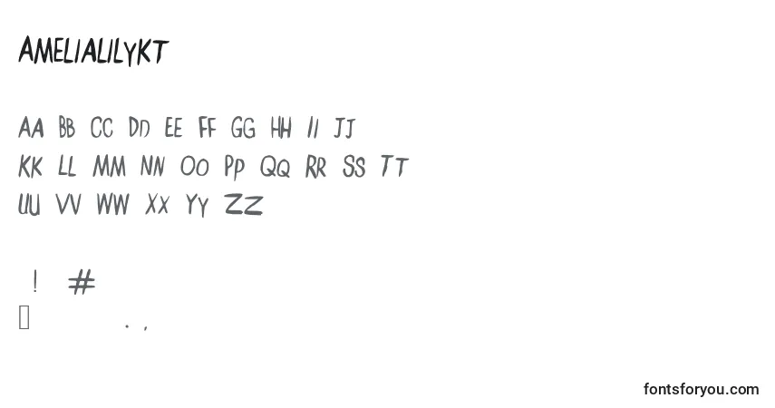 Amelialilykt-fontti – aakkoset, numerot, erikoismerkit