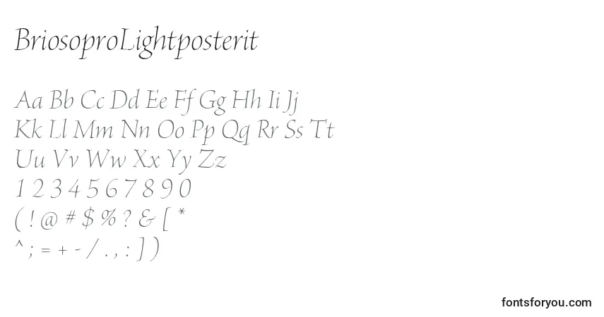 Czcionka BriosoproLightposterit – alfabet, cyfry, specjalne znaki