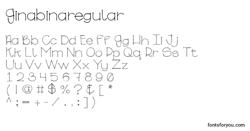 Czcionka Ginabinaregular – alfabet, cyfry, specjalne znaki