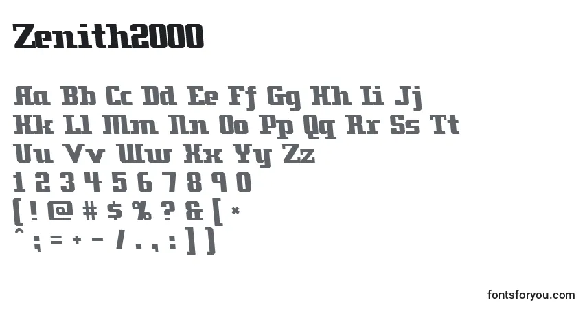 A fonte Zenith2000 – alfabeto, números, caracteres especiais
