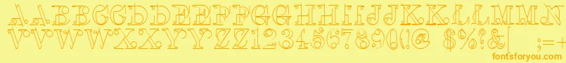 LinotypeclasconBold-Schriftart – Orangefarbene Schriften auf gelbem Hintergrund