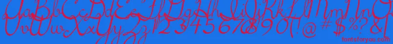 Fonte 5thgradecursive2Italic – fontes vermelhas em um fundo azul