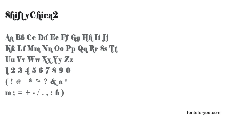 Schriftart ShiftyChica2 – Alphabet, Zahlen, spezielle Symbole