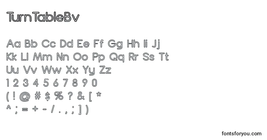 A fonte TurnTableBv – alfabeto, números, caracteres especiais