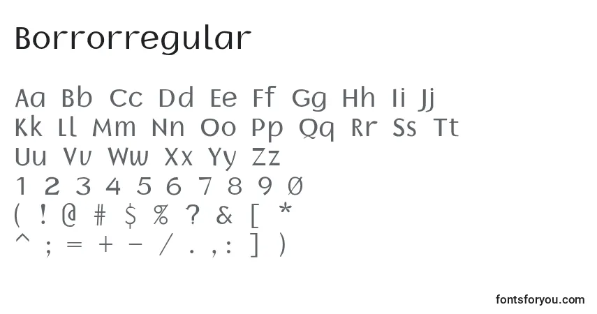 Schriftart Borrorregular – Alphabet, Zahlen, spezielle Symbole