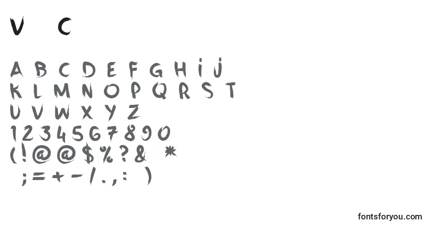 Czcionka VanityCre – alfabet, cyfry, specjalne znaki