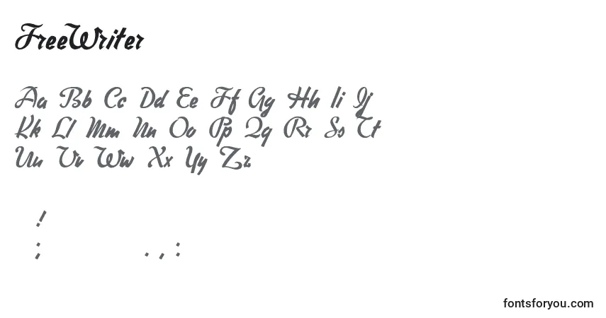 Czcionka FreeWriter – alfabet, cyfry, specjalne znaki