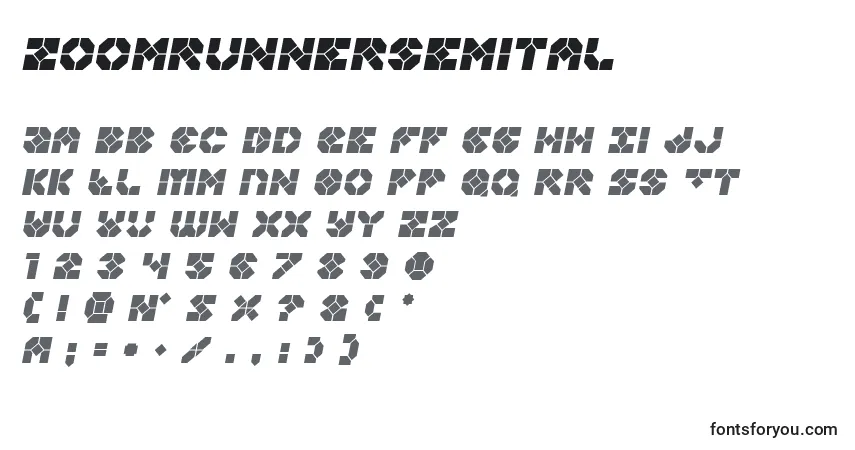A fonte Zoomrunnersemital – alfabeto, números, caracteres especiais