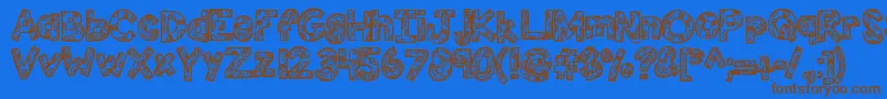 Kbfunhouse-Schriftart – Braune Schriften auf blauem Hintergrund