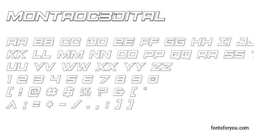 Czcionka Montroc3Dital – alfabet, cyfry, specjalne znaki
