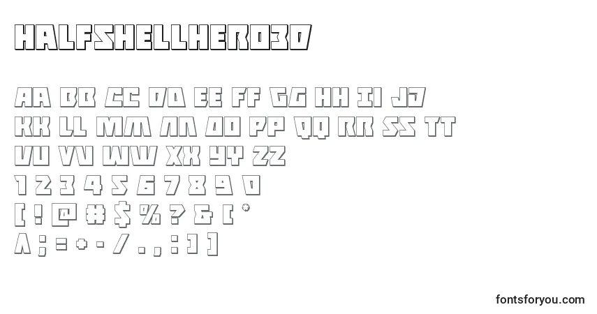 Schriftart Halfshellhero3D – Alphabet, Zahlen, spezielle Symbole