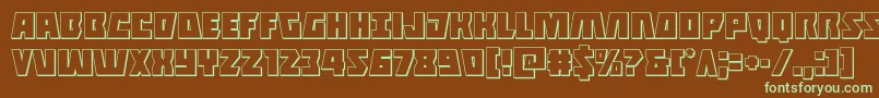 フォントHalfshellhero3D – 緑色の文字が茶色の背景にあります。