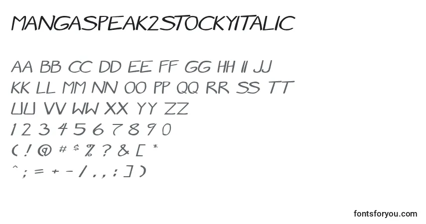 A fonte MangaSpeak2StockyItalic – alfabeto, números, caracteres especiais