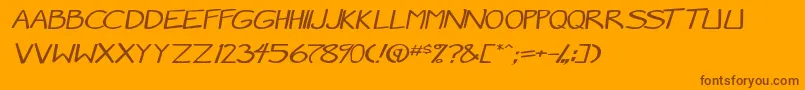 Fonte MangaSpeak2StockyItalic – fontes marrons em um fundo laranja