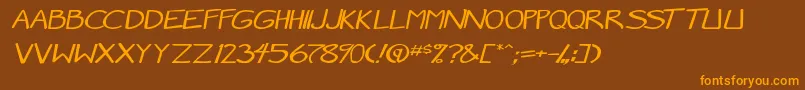 Fonte MangaSpeak2StockyItalic – fontes laranjas em um fundo marrom