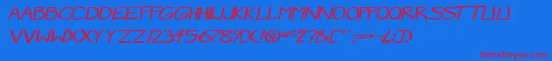 Weitere Informationen zur MangaSpeak2StockyItalic-Schriftart MangaSpeak2StockyItalic-Schriftart – Rote Schriften auf blauem Hintergrund