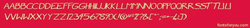 Fonte MangaSpeak2StockyItalic – fontes amarelas em um fundo vermelho